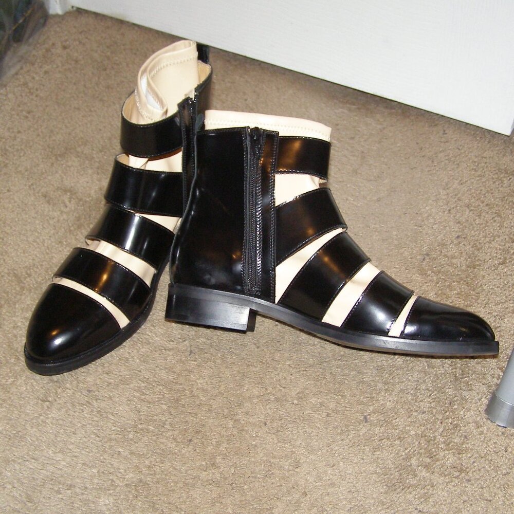 RARE MM6 Maison Martin Margiela Black and Beige Leather Cage Ankle Boots - Picture 11 of 13